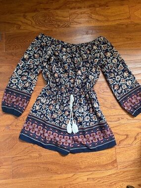 Soprano Navy Floral Blouse with Rust Accents